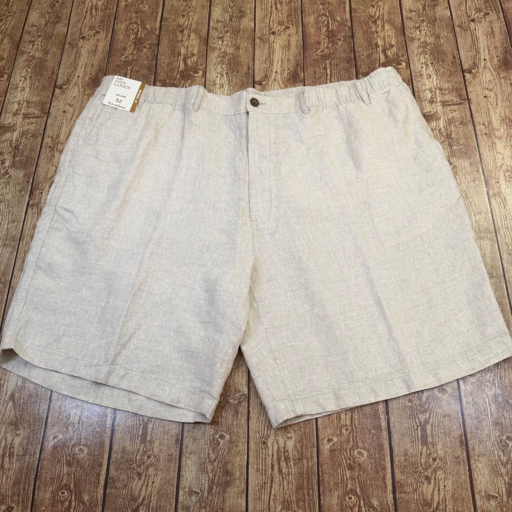 Caribbean Isle Sands Linen Shorts Mens 52 Beige Elastic Waist Breathable NWT